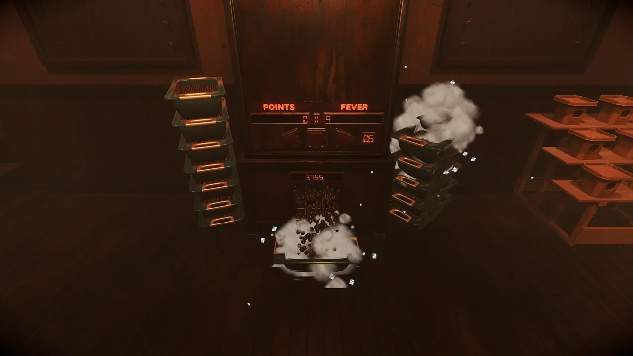 Payout trays stacked full of balls