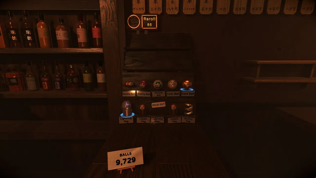 Pegs and balls for sale at the bar shelf